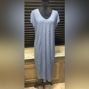 Krisa Women’s Blue Linen Slub V-Neck SS Midi Dress‎ from Revolve Medium NWT